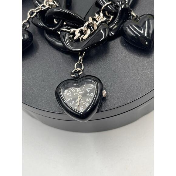 Betsey Johnson Vintage Black Puffy‎ 3D Heart Watch Chain Bracelet BJ7016 - Picture 3 of 10